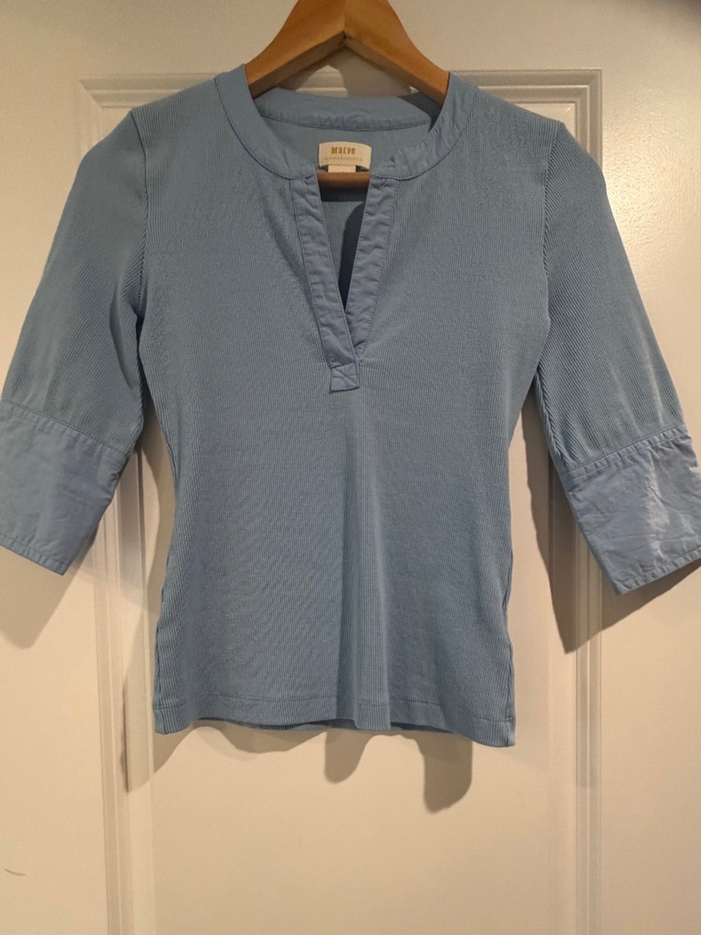 NWOT - Anthropologie Maeve Ribbed Henley Top - Blue - XXS